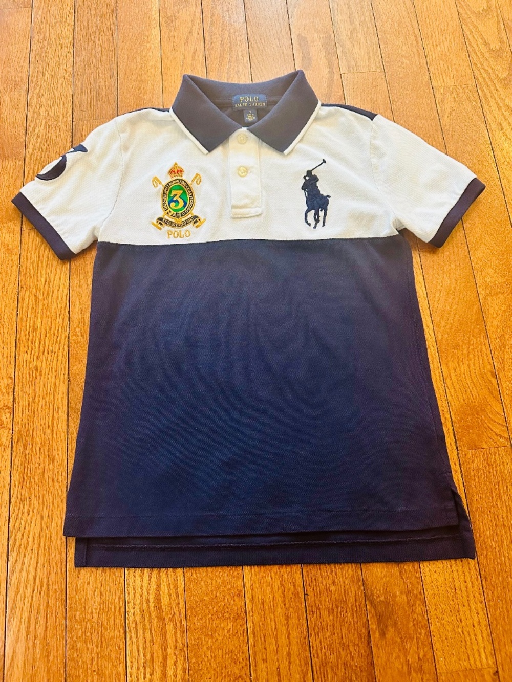 Polo Ralph Lauren Boys Navy White Colorblock Polo Shirt Big Pony Crest Logo Size